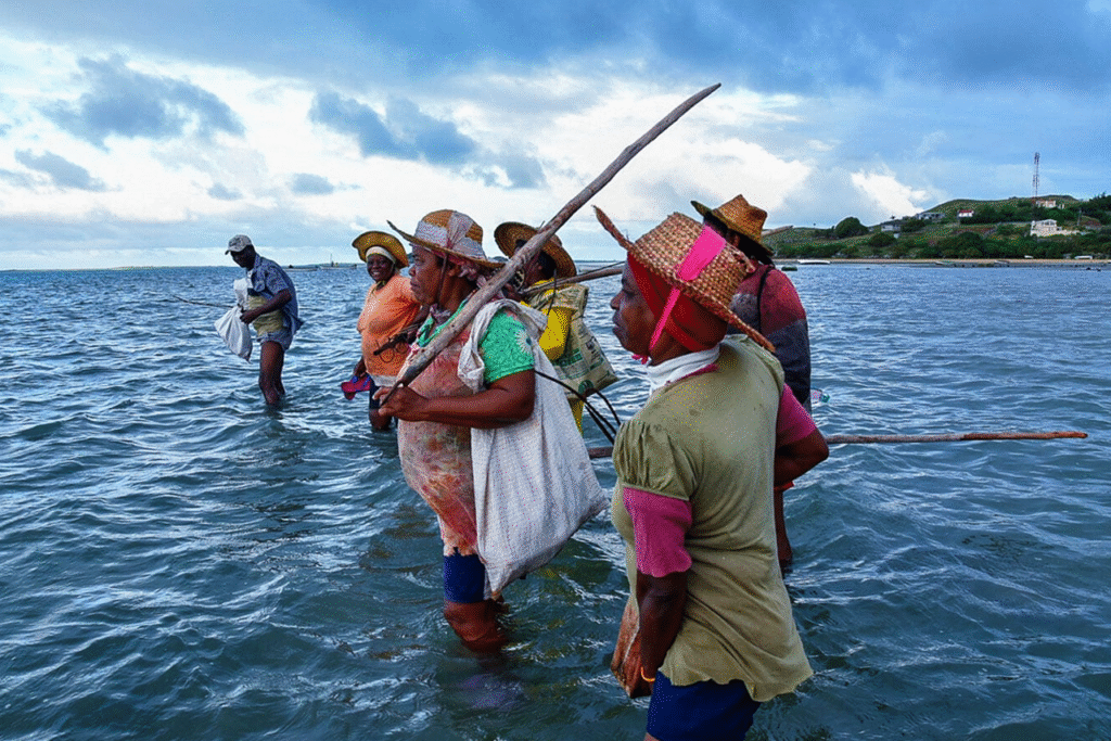 A Rodrigues, ce petit paradis insulaire de l'océan Indien, les pêcheurs se lèvent avant l'aube pour rejoindre les platiers coralliens.